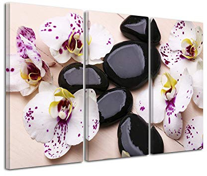 Décoration Chambre Tableau, Tableau Deco, Tableau Design, Tableau Mural, Tableau Deco Orchidées et Galets Zen 150x100 cm Rose