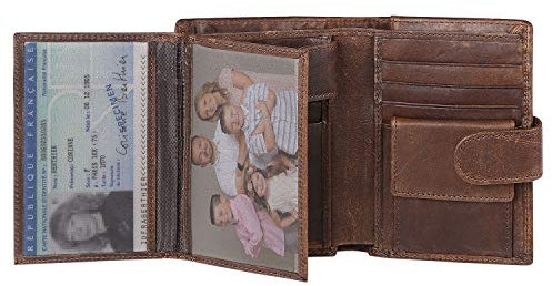 flintronic Portefeuille en Cuir véritable, Porte-Monnaie à Double Porte-Monnaie pour Hommes, Porte-Cartes de Crédit avec Poche à Bouton-Pression