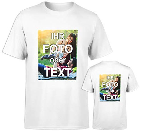 T-Shirt selbst gestalten * Weiß in M * wahlweise einseitig oder doppelseitig Bedruckt mit eigenem Foto Text Logo Name * ringgesponnene Baumwolle * viele Farben und Größen