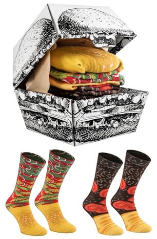 Rainbow Socks - Hamburger Box Socks - Damen Herren Lustige Cheeseburger Socken in Box - Novelty Geschenk Socken für Burger- und Fast-Food-Liebhaber - 2 Paar - Größen EU 36-40