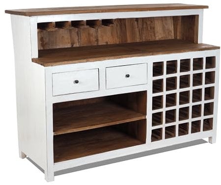 Vintage Design BARSCHRANK PUREWOOD | 150x110x55cm(BxHxT) | Shabby Chick Minibar, Bar Theke aus Altholz | Verkaufstresen, Kassentresen, kultiges Dekoobjekt | Farbe: 06 weiß-Landhaus