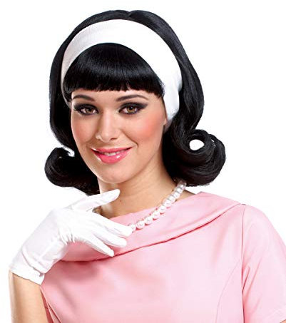 Horror-Shop 50s Perücke Schwarz mit Haarband als Retro Wig