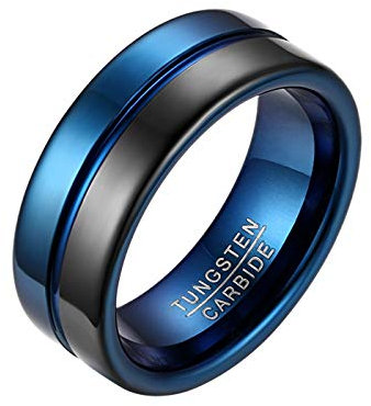 Mabohity Ring Herren 8mm Breite Personalisierte Gravur Wolframcarbid Ehering Verlobungsring Partnerring Geschenk Schwarz&Blau Größe 4 bis 14