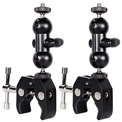 QYXINC Cool Dual Ball Head Magic Arm Adapter Camera Clamp Mount Super Clamp with 1/4 and 3/8 Thread, for DSLR Camera Rig, LED Light, Flash Light, Action Cam, 2Pack