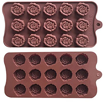 2 moldes de silicona para rosas, moldes de chocolate de flores de 15 cavidades, moldes de silicona para derretir cera de San Valentín, caramelos de gomitas de gelatina de hielo para fundición de