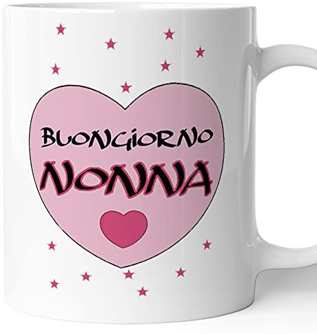 AL PRODUCTION Tazza 8 x 10 cm Ceramica con Scritta buongiorno Nonna Festa Nonni - 330ml