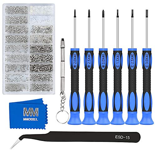 MMOBIEL Kit da 1010 pezzi per riparazioni occhiali professionale con viti, cacciaviti di precisione e pinzetta a punta curva di acciaio inossidabile, occhiali da sole e riparazione orologi