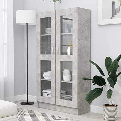 Gawany Armoire à Vitrine Vitrines pour Salon Bibliothèque Polyvalente Gris béton 82,5x30,5x150 cm Aggloméré