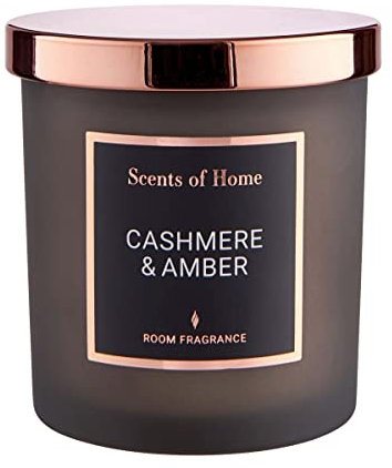 BUTLERS Duftkerze im Glas mit Deckel -Cashmere & Amber SCENTS of Home- Natürliche Sojawachs-Kerze 30 Std. Brenndauer | Aromakerzen & Aromatherapie-Duft für den Winter
