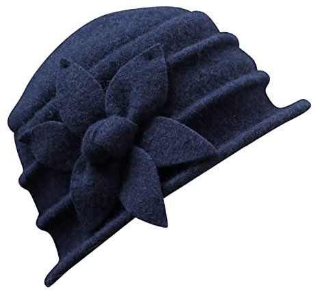 semen Damen Vintage Wolle Bucket Hut Topfhut mit Blumen Wintermütze elegant Glockenhut