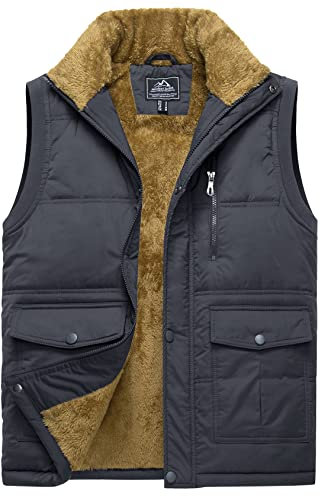 TACVASEN Gilet for Men Winter Body Warmer Hiking Outerwear Gilets Sleeveless Fleece Waterproof Jackets with Pockets Dark Grey XL