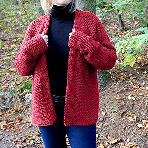 myboshi Häkelset Cardigan Charlotte, inkl. 50/50 Wolle, Nadel und Anleitung, original Label, Häkelpaket, 50% Baumwolle, 50% Merinowolle Rot mit Häkelnadel