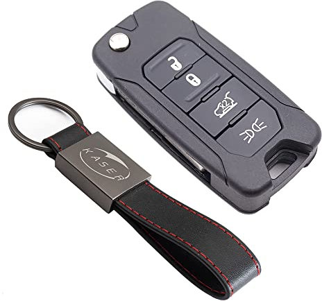 KASER Cover Guscio Chiave Telecomando compatibile per Fiat Freemont per Jeep Renegade 500X Scocca Ricambio a 4 Tasti con Portachiavi in Pelle