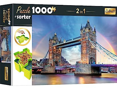 Trefl 10654 Puzzle 1000 Teile, Sorter 6 Fächer, Ordnen, Sortieren, Tragen und Aufbewahren, Kreative Unterhaltung, Für Erwachsene und Kinder ab 12 Jahren Set 2in1, Regenbogen über die Tower Bridge