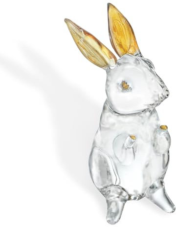 Geblasene Glas-Hasen-Tierfiguren, Sammlerstücke, Glas, Briefbeschwerer, vergoldet, klarer Kristall, Kunst, Kaninchen-Dekoration