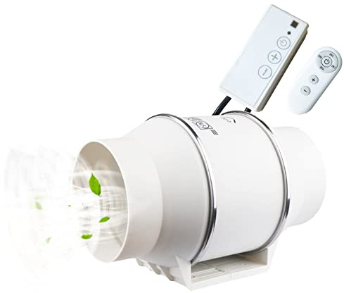 Extracteur d'air d'air puissant de avec contrôleur de vitesse télécommandé, ventilateur de conduit d'échappement en ligne puissant pour aérations, tentes de culture, sous-sol (95 mm)