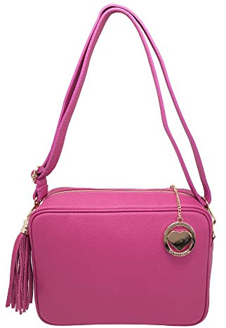 Tracolla Borsa Donna in Pelle Italiana Borsetta a Spalla (Fucsia)