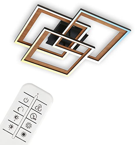 BRILONER Leuchten - Deckenlampe LED, Dimmbar, Schwenkbar, Deckenleuchte mit Fernbedienung, LED Frame, Farbtemperatur einstellbar, Hinterschnitt, Schwarz-Holz, 560x560x105 mm, 3729-015
