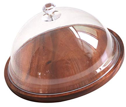 Dessert Display Plate Lightweight Transparent Cake Fruit Cloche Dome with Wood Tray Food Serving Round Plate for Home Shop Restaurant Dinner Plates
