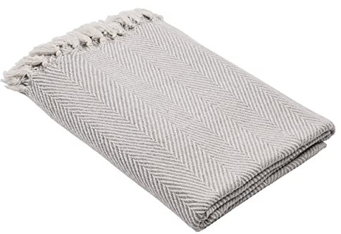 EGLO LIVING Decke Longlac, Kuscheldecke im Nature Design, Wolldecke für Couch mit Fischgrätmuster, Sofadecke gewebt aus Baumwolle in Creme und Beige, 130x170 cm