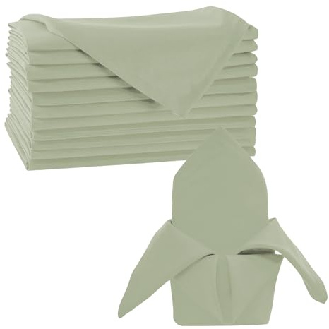 Trimming Shop 20 x 20 Inch Sage Green Cloth Napkins 100% Polyester, 10pcs | Reusable, Wrinkle-Resistant Table Napkins for Dinner Parties, Events, Weddings, Restaurants & Hotels
