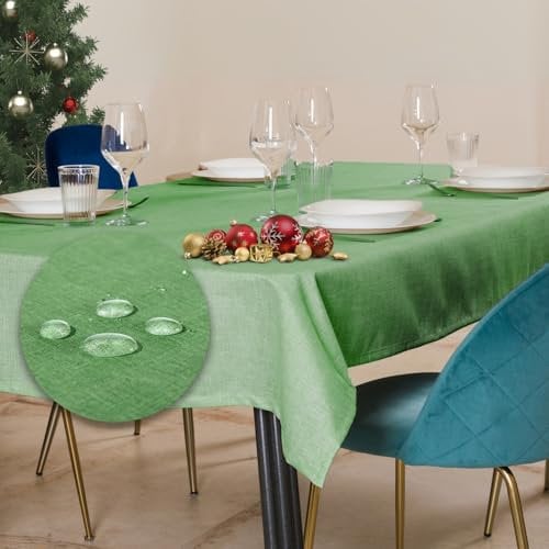 Flowen Tovaglia Antimacchia Impermeabile Verde 140x140 Made in Italy Tovaglie Copri Tavolo Natale Feste Interno Elegante Tavola Giardino Esterno Poliestere Idrorepellente