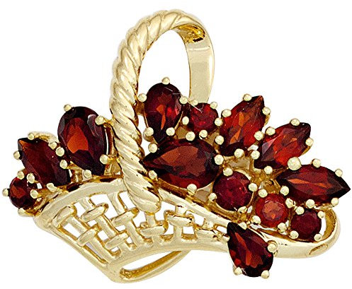 Brosche Anstecker Korb mit Blumen Granat rot 333 Gold Gelbgold Edelstein Damen