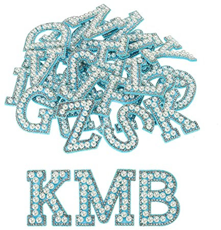 sourcing map Iron on Letter Pearl Letter Patches Rhinestone Blue A-Z Glitter Pearls Rhinestone Alphabet Patches for DIY Clothes Repair Hats Bags Pack of 26