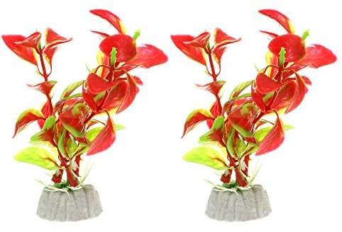 VOCOSTE 2 Pcs Aquarium Plants, Artificial Fish Tank Plant, Red, 3.94