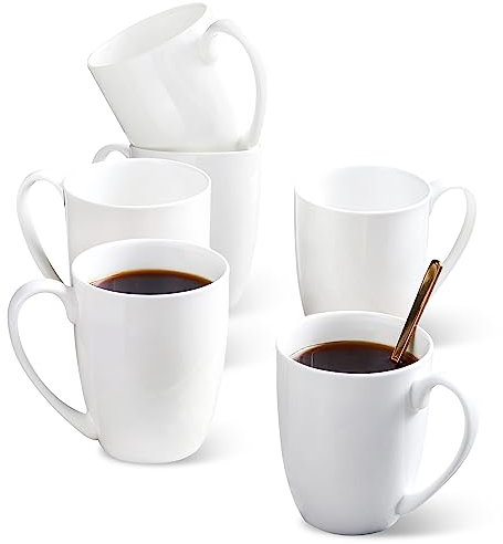 White Thin Over 45% Bone Content Fine Bone China Coffee Mugs 10 oz, Lightweight Porcelain Cups for Espresso Latte Mocha Cappuccino, Luxury Ceramic Tea Cup, Set of 6 Dishwasher Microwave Freezer Safe