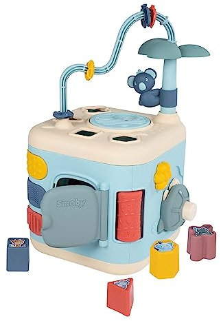 Smoby- Cubo de Actividades con 5 Lados y 13 Actividades Mecánicas, Desarrolla Habilidades Motrices, Reconocer Formas, Texturas, A Partir de 1 año (7600140306)