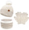 Enfants Bébés Hiver Bonnet Gants Tactiles Écharpe Ensemble Bonnet Pompon Moufles Cache-Cou avec Doublure Polaire pour 5-8 Ans Fille Garçon