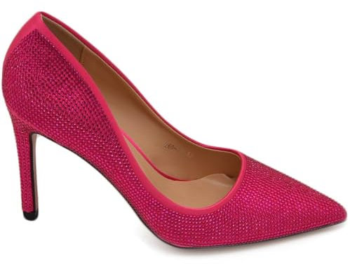 Scarpe Decollete Donna in Raso Fucsia a Punta Completamente ricoperto di Strass Tinta Unita Tacco Spillo 12 Elegante (39 EU)