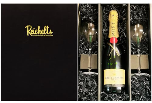 Moet & Chandon Imperial Brut Champagner 0,75 l 12% + 2 x Reichelts Champagnerglas als Geschenkset in Präsentbox by Reichelts | Das ideale Geschenk für Geburtstag, Hochzeit oder Einladung