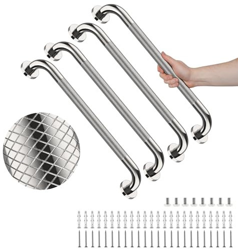 4 Pack 24 Inch Shower Grab Bar, YuanDe Chrome Bathroom Grab Bar Handle w/Anti-Slip Knurled Grip, Stainless Steel Bath Balance Bar,1.25 Diameter Safety Hand Rail Support,Handicap Injury Elderly Senior
