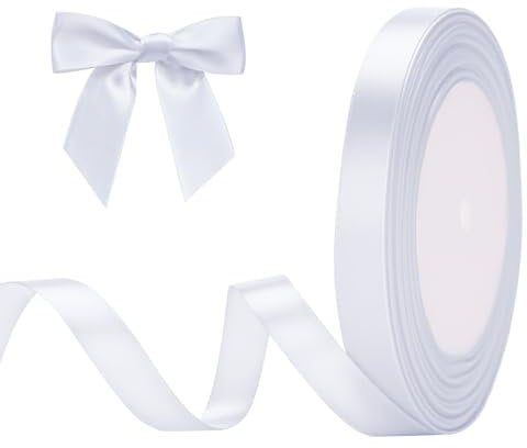 G2PLUS White Stain Ribbons - 22M Thick Fabric Gift Wrap Ribbons for Crafting, Wedding & Valentine's Day Decoration