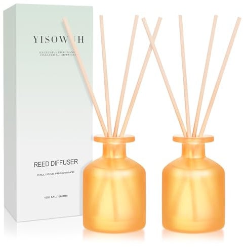 YISOWUH Raumduft-Rattanstäbchen-Diffuser – Zitrus 100 ml 2er-Pack Reed Diffusor-Set mit ätherischen Ölen und 16 Stäbchen, lang anhaltender Duft für Zuhause, Badezimmer, Geschenke