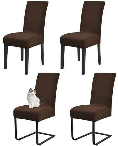 Pesonlook Esszimmerstuhlbezüge 4er-Set, Stretch-Schonbezüge, Abnehmbare Waschbare Spandex-Bezüge für Hotel, Restaurant, Esszimmer, Bankett (Dunkelbraun)