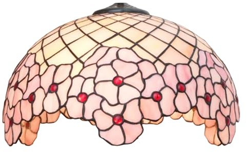 AIBOTY Tiffany Lampenschirm 16 in breit Zubehör Ersatz Rosa Kirschblüte Buntglas Lampenschirm nur für Tischleuchte Stehlampe Pendelleuchte Decke Kronleuchter