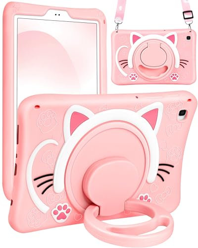 SurgeCraft for Samsung Galaxy Tab A7 Lite Case 8.7” 2021 Cute Cat Girls Cover Kawaii Girly Women with Strap and Handle Stand, Soft Silicone Covers for Samsung A7 Lite Tablet Case (SM-T220/T225/T227)