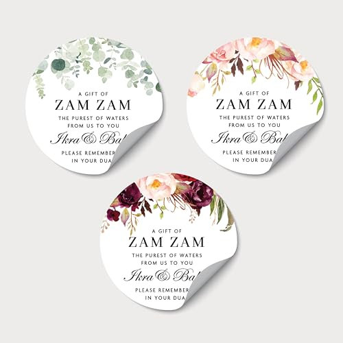Personalized Zam Zam Water Gift Labels, Islamic Event Bottle Stickers, Clear Religious Water Bottle Stickers, Round Custom Wedding Labels - WC30
