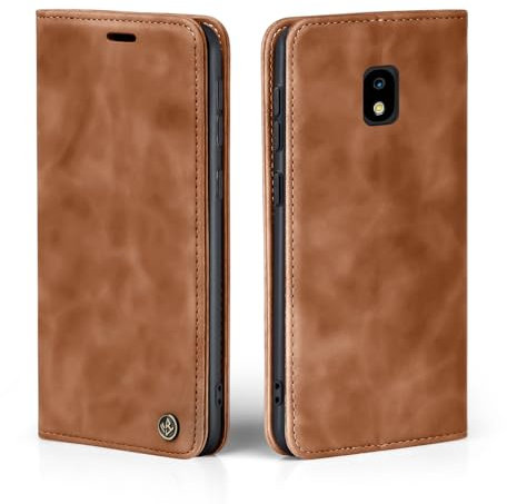 LBH Handyhülle für Samsung Galaxy J7 (2017) in Hellbraun mit Karten- und Geldfach Smartphone Hülle mit Standfunktion Flip Case Schutzhülle Magnetverschluss Vintage