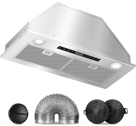 VENFAN - 30 Range Hood, 600 CFM Built-in 4 Speed, Ductless Convertible Vent Hood with Gesture/Touch Control, Steel Kitchen Vent Hood