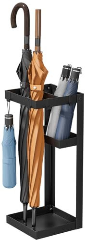 Kawaiita Umbrella Stand, Metal, Black, 4 Hooks, Includes Shelf for Small Umbrellas, Free-standing Rack for Tall and Short Umbrellas