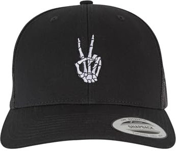 Mister Tee Unisex MT2845-Bones Hand Peace Retro Trucker Baseball Cap, Black, one Size