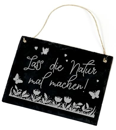 Dekolando Lass die Natur mal machen! Schild Schiefer Gravur Türschild Gartenschild Gartendeko Naturgarten Schiefertafel 22x16