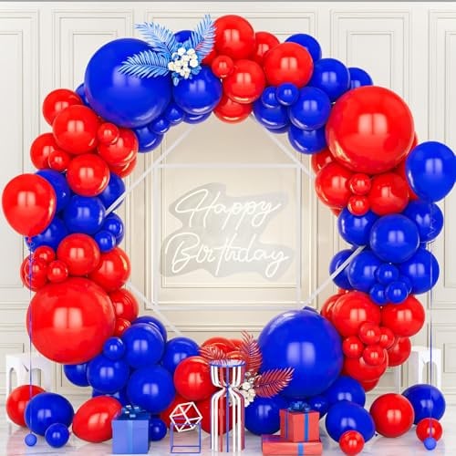 Teselife Arche Ballons Bleu et Rouge,119Pièces Kit Guirlande Ballon Matte Bleu Foncé Rouge Garçon Hommes Femmes Fille Baby Shower Anniversaire Mariage Proposition Valentin Bébé Nuptiale Douche Décora