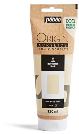 Pebeo - Origin Acrylics 120 ml - Peinture Acrylique Éco-Conçue - Haute Viscosité - Finition Mate - Liant 100% Recyclé - 96% de Matières Premières d’Origine Européenne - Ivoire