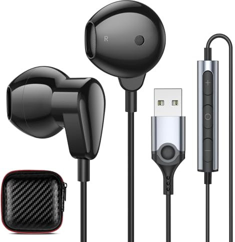 ACANDYA USB Headset for PC with Mic USB Earbuds for Computer Headphones 7.5FT Cord USB-A Headset Audio Controls Mute Function for Laptop Desktop PC Notebook Headset for Office Live Broadcast Gaming