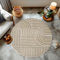 HomebyHome Kurzflor Teppich Wohnzimmer 80 cm Rund Beige Hoch-Tief 3D Effekt Teppich Waschbar, Flauschig und Extra Weich - Skandinavisch Boho Muster Teppich für Schlafzimmer, Esszimmer und Küche